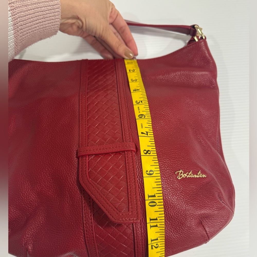 Bostanten Red  Leather 7 Pocket Shoulder Bag   12 x 12" x 4" like new - Picture 5 of 12